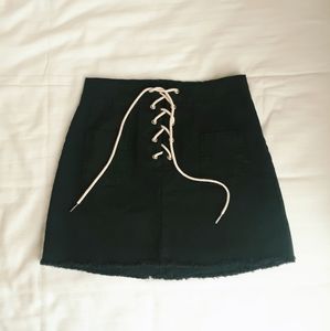Black Lace Up Skirt